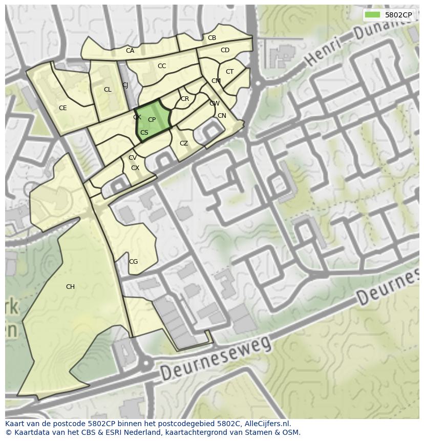 Afbeelding van het postcodegebied 5802 CP op de kaart.