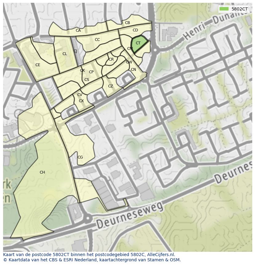 Afbeelding van het postcodegebied 5802 CT op de kaart.