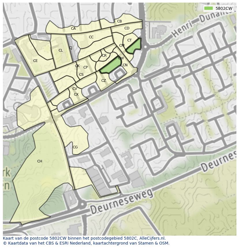 Afbeelding van het postcodegebied 5802 CW op de kaart.