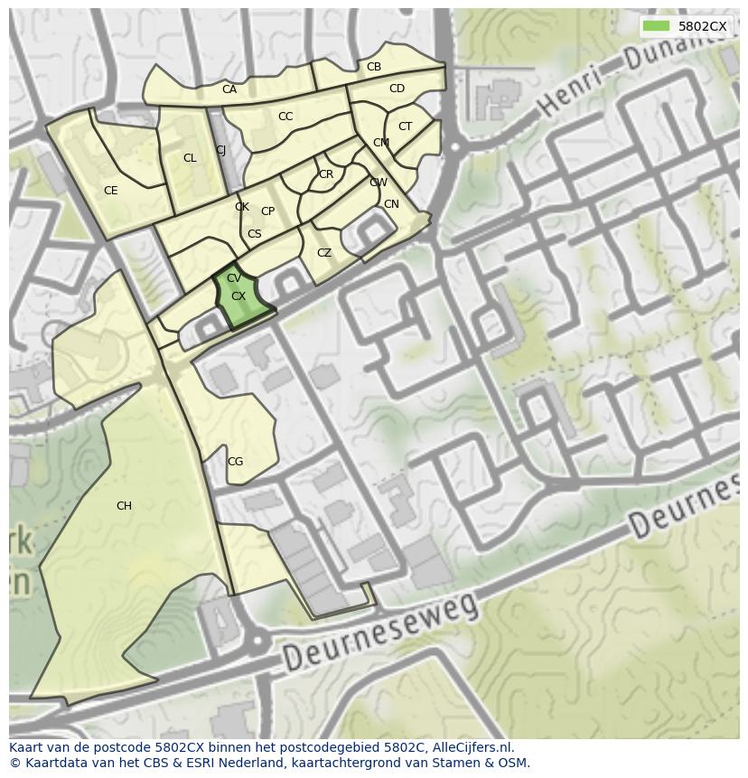Afbeelding van het postcodegebied 5802 CX op de kaart.