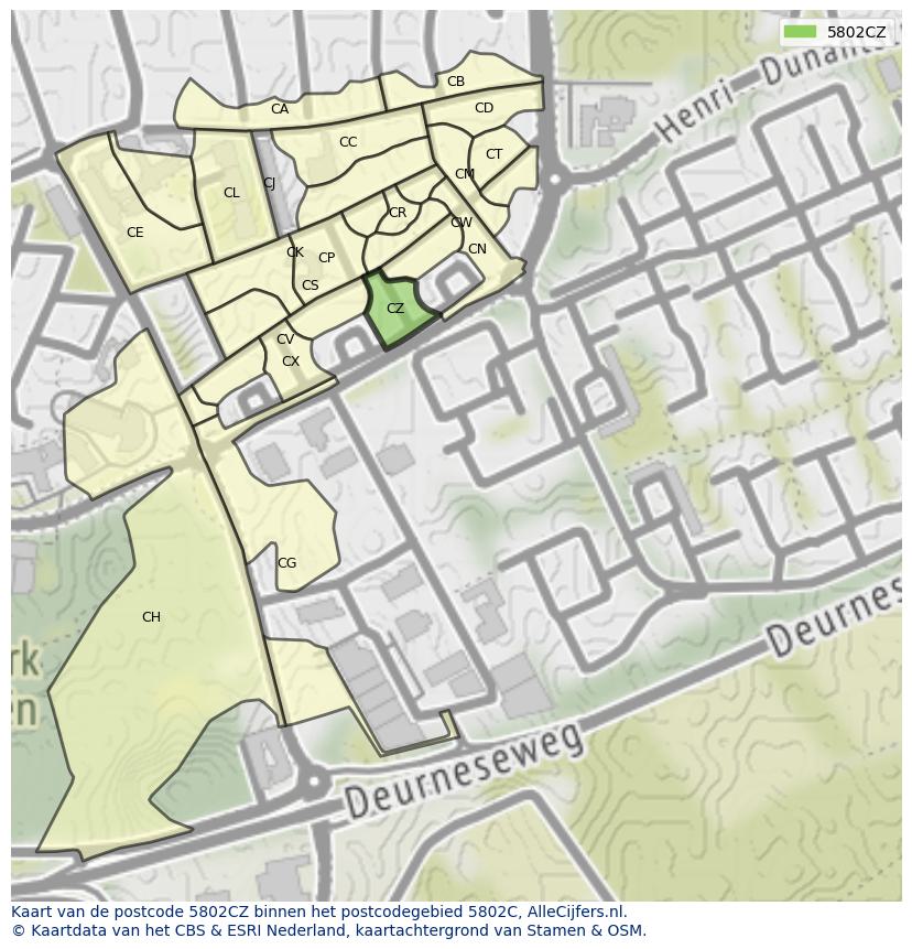 Afbeelding van het postcodegebied 5802 CZ op de kaart.