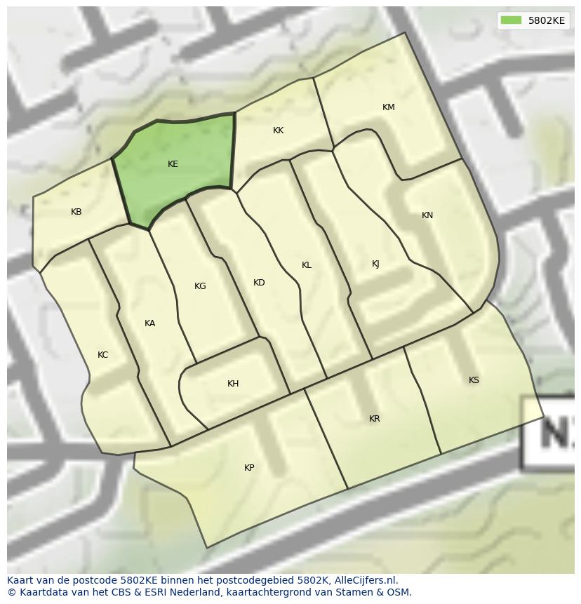 Afbeelding van het postcodegebied 5802 KE op de kaart.