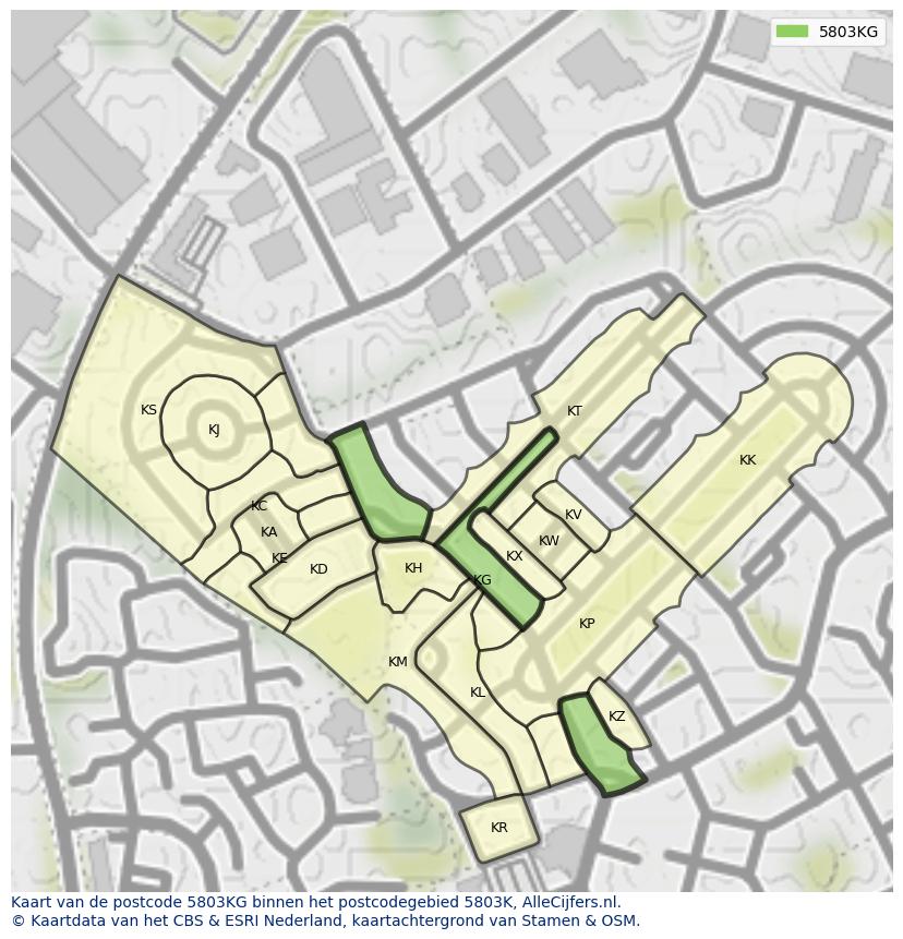 Afbeelding van het postcodegebied 5803 KG op de kaart.