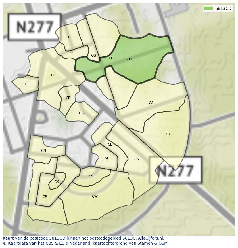 Afbeelding van het postcodegebied 5813 CD op de kaart.