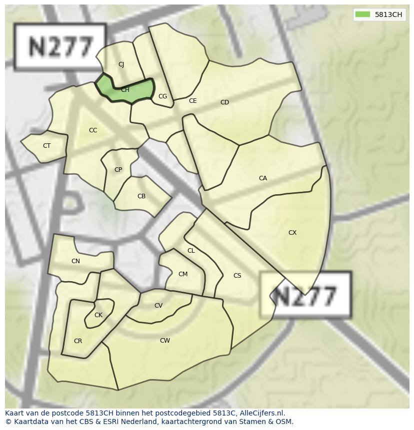 Afbeelding van het postcodegebied 5813 CH op de kaart.