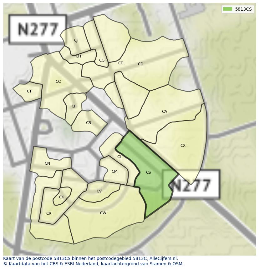 Afbeelding van het postcodegebied 5813 CS op de kaart.