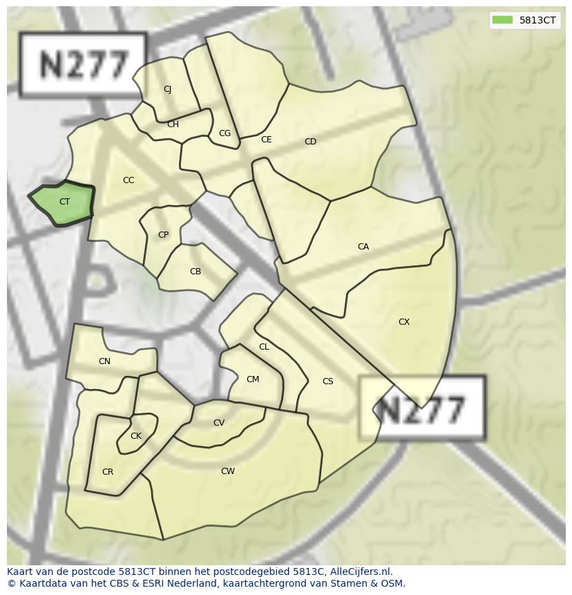 Afbeelding van het postcodegebied 5813 CT op de kaart.