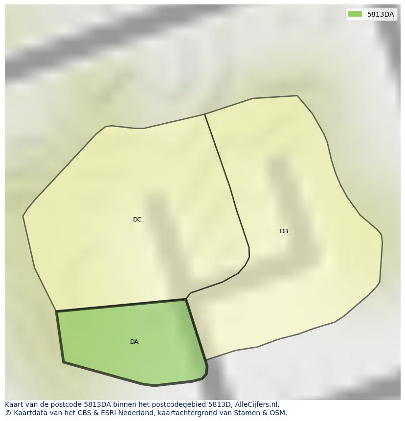 Afbeelding van het postcodegebied 5813 DA op de kaart.