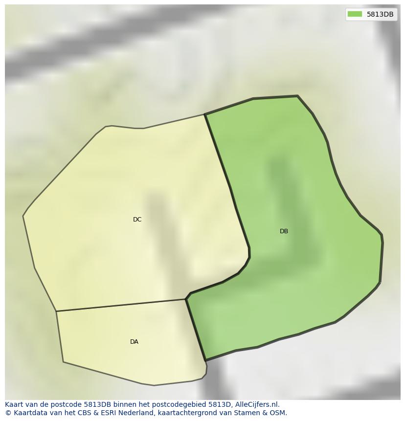 Afbeelding van het postcodegebied 5813 DB op de kaart.