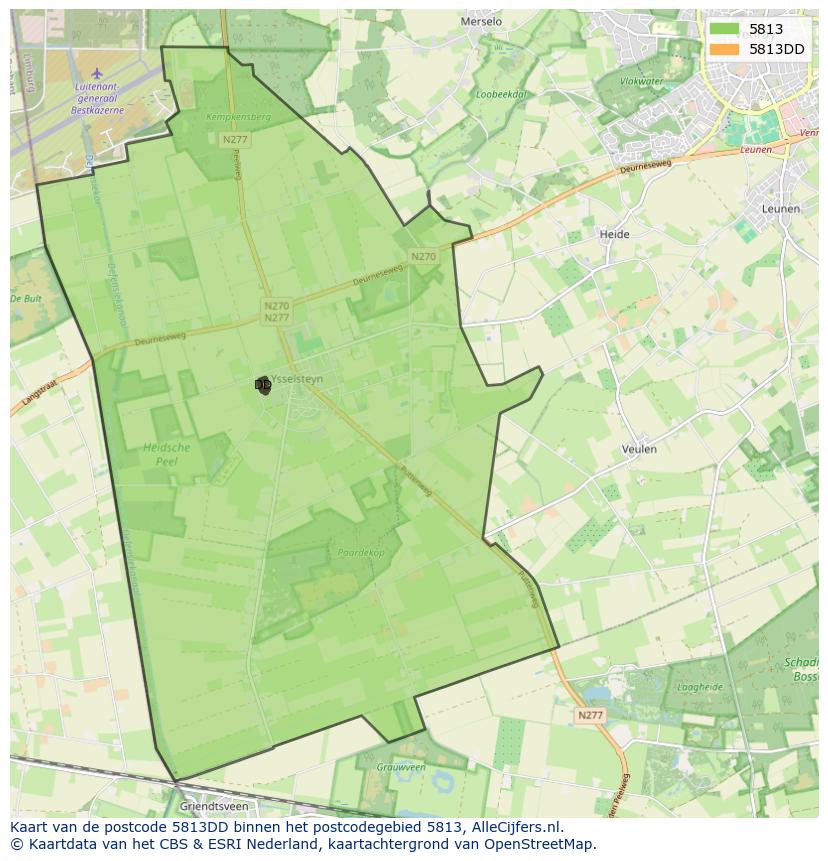 Afbeelding van het postcodegebied 5813 DD op de kaart.