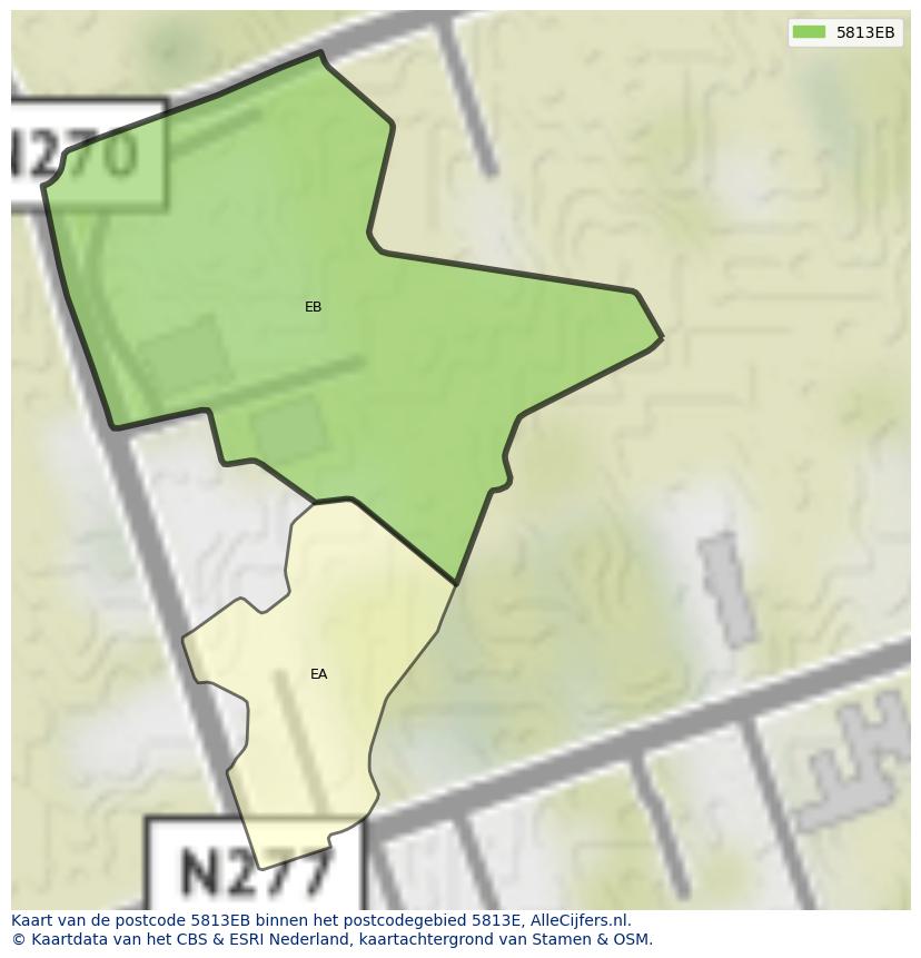 Afbeelding van het postcodegebied 5813 EB op de kaart.