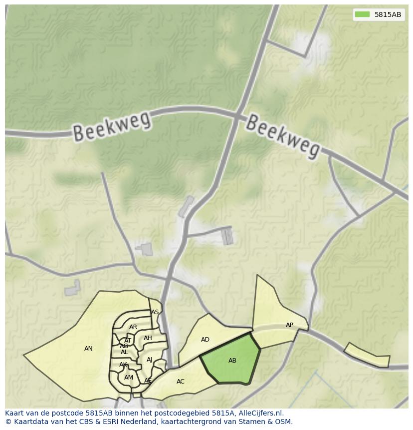 Afbeelding van het postcodegebied 5815 AB op de kaart.