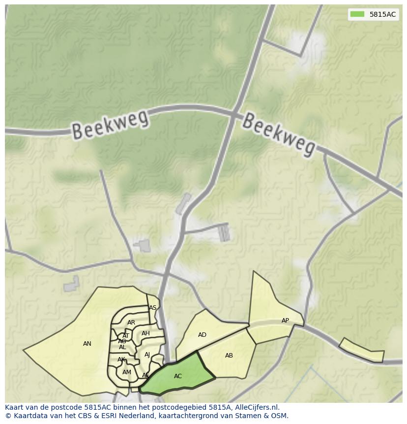 Afbeelding van het postcodegebied 5815 AC op de kaart.