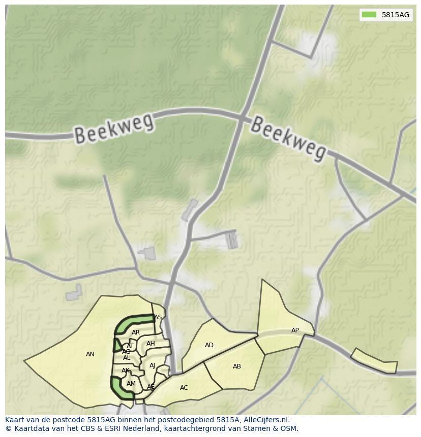 Afbeelding van het postcodegebied 5815 AG op de kaart.