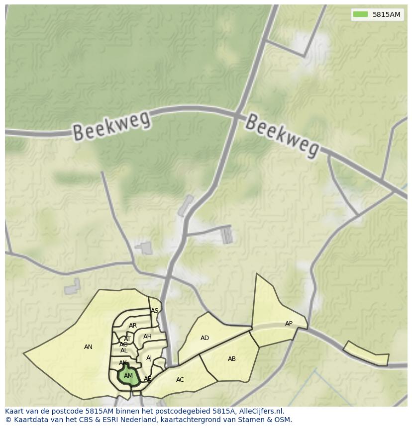 Afbeelding van het postcodegebied 5815 AM op de kaart.