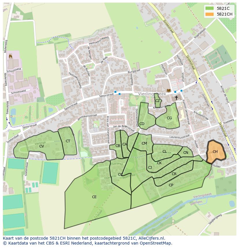 Afbeelding van het postcodegebied 5821 CH op de kaart.