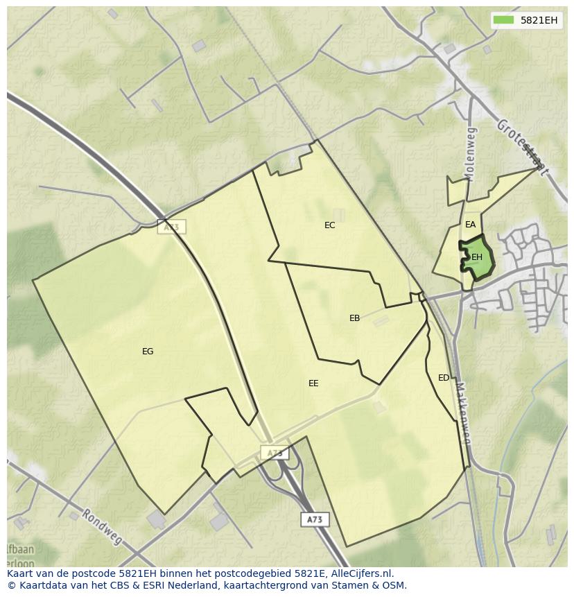 Afbeelding van het postcodegebied 5821 EH op de kaart.