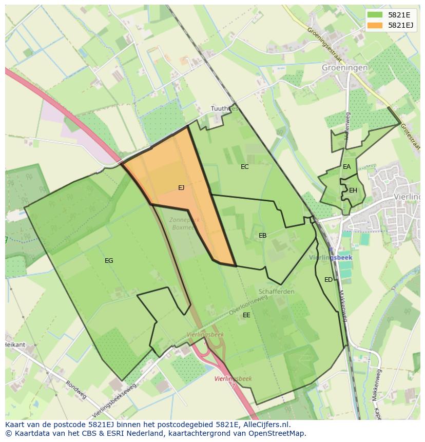 Afbeelding van het postcodegebied 5821 EJ op de kaart.