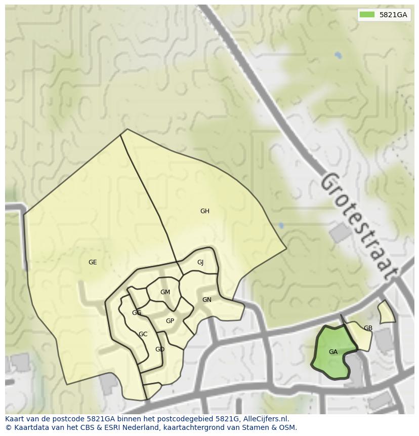 Afbeelding van het postcodegebied 5821 GA op de kaart.