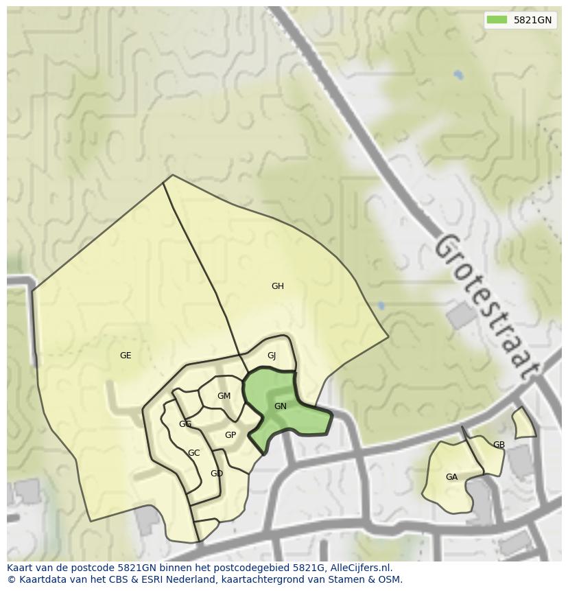 Afbeelding van het postcodegebied 5821 GN op de kaart.