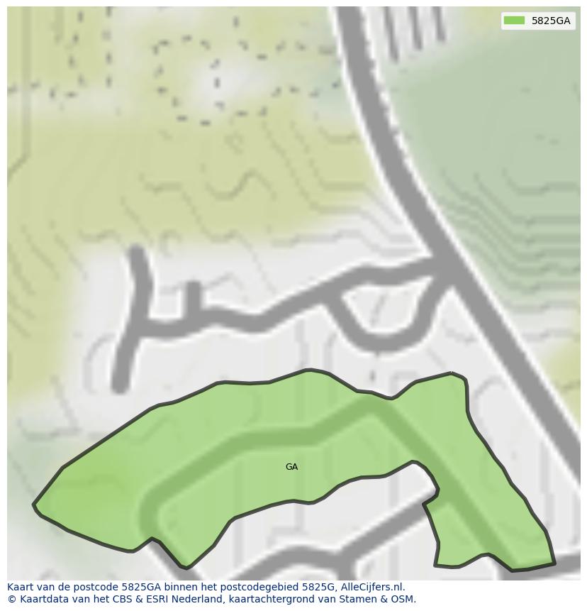 Afbeelding van het postcodegebied 5825 GA op de kaart.