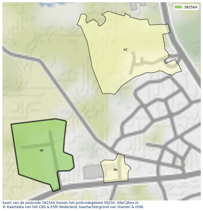Afbeelding van het postcodegebied 5825 KA op de kaart.