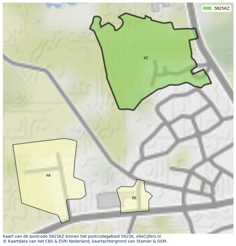 Afbeelding van het postcodegebied 5825 KZ op de kaart.