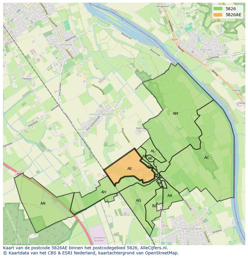 Afbeelding van het postcodegebied 5826 AE op de kaart.