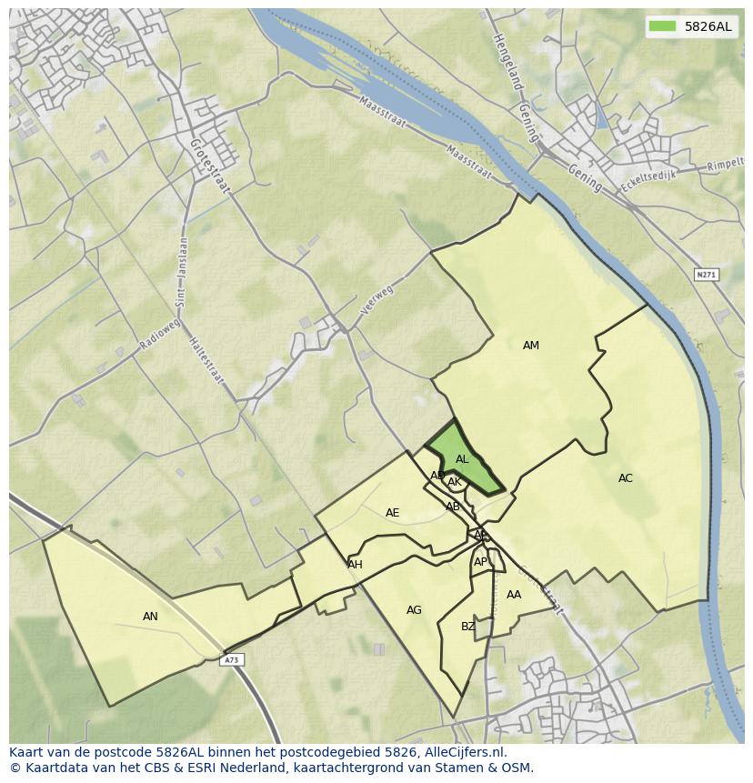 Afbeelding van het postcodegebied 5826 AL op de kaart.
