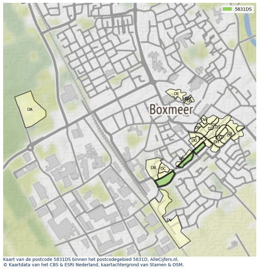 Afbeelding van het postcodegebied 5831 DS op de kaart.
