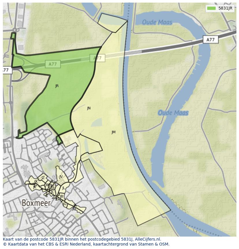 Afbeelding van het postcodegebied 5831 JR op de kaart.
