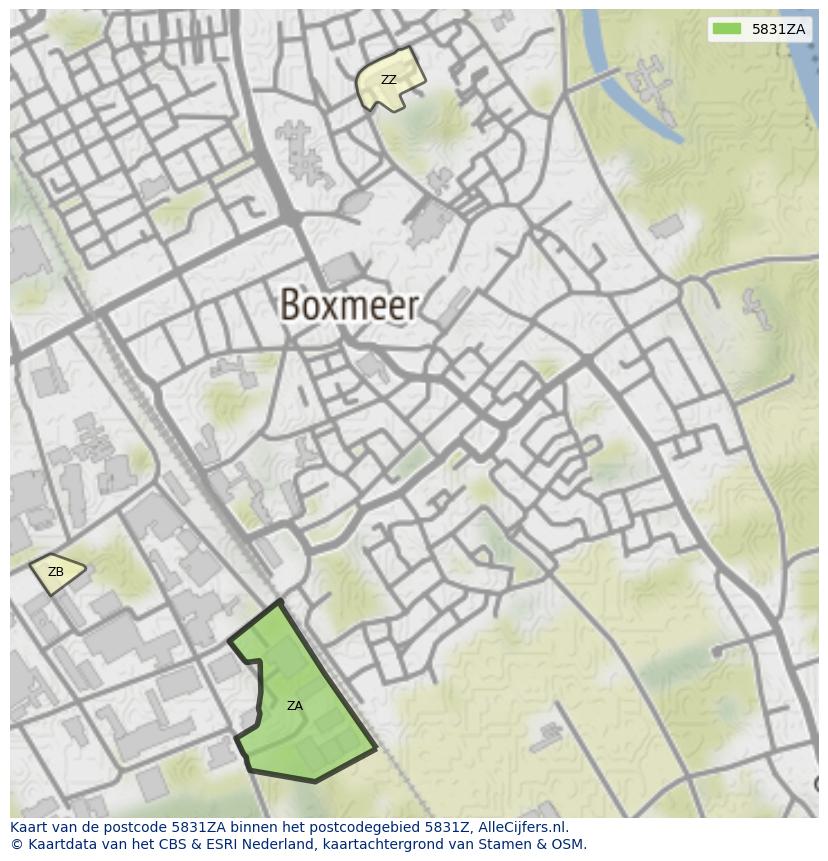 Afbeelding van het postcodegebied 5831 ZA op de kaart.