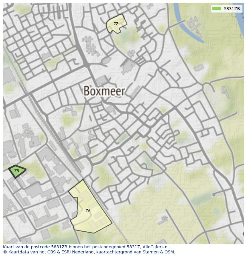 Afbeelding van het postcodegebied 5831 ZB op de kaart.