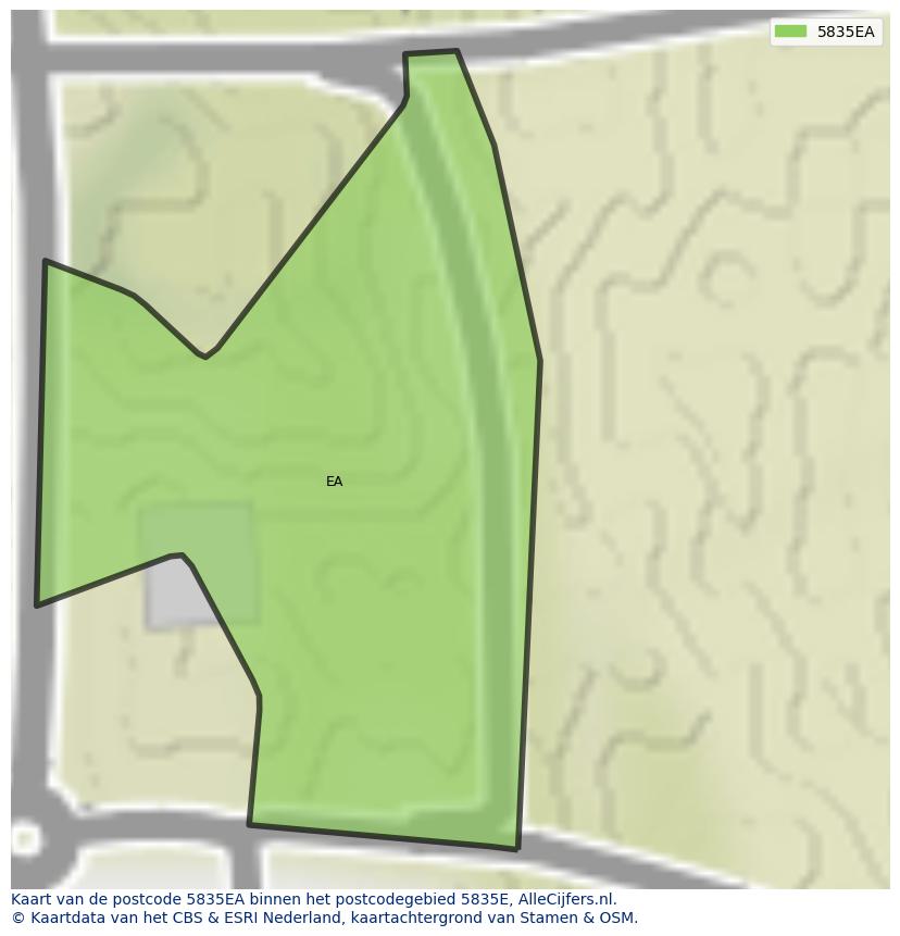 Afbeelding van het postcodegebied 5835 EA op de kaart.
