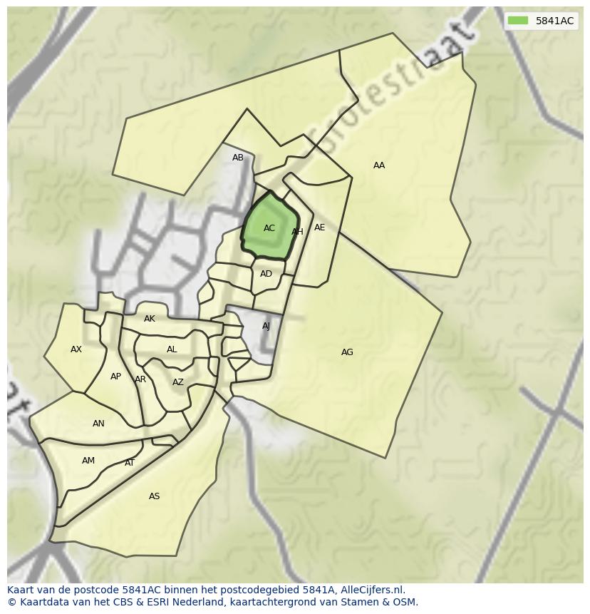 Afbeelding van het postcodegebied 5841 AC op de kaart.