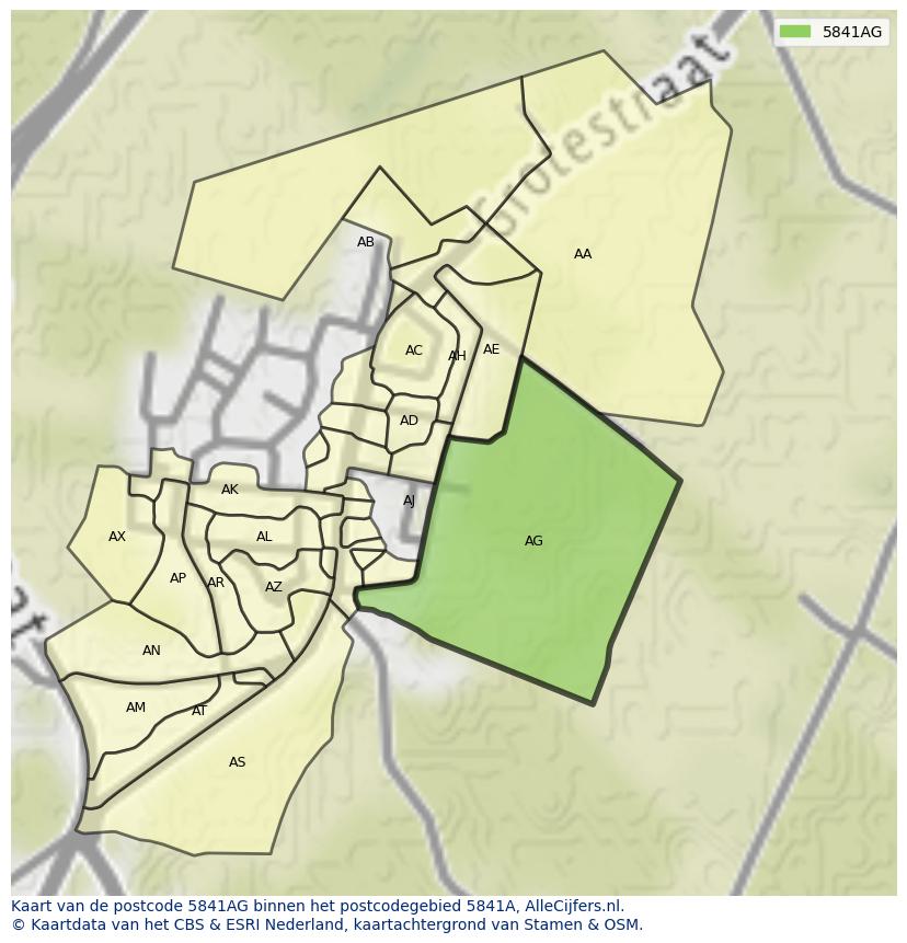 Afbeelding van het postcodegebied 5841 AG op de kaart.