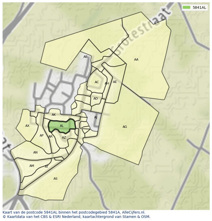Afbeelding van het postcodegebied 5841 AL op de kaart.