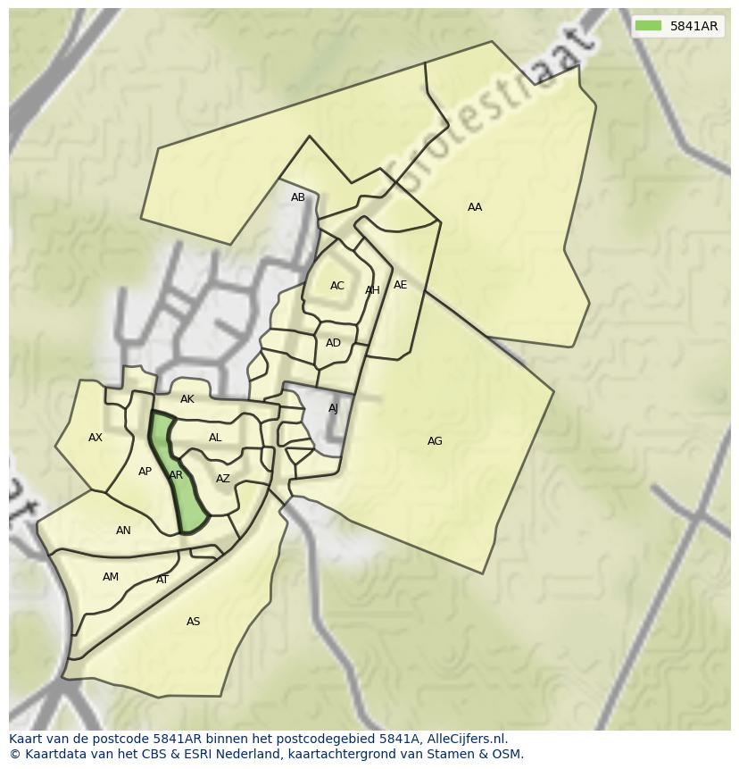 Afbeelding van het postcodegebied 5841 AR op de kaart.