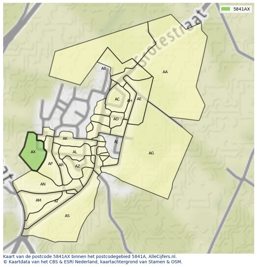 Afbeelding van het postcodegebied 5841 AX op de kaart.