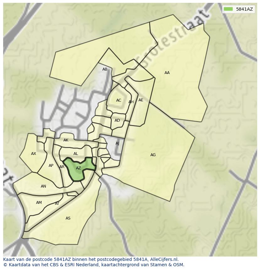 Afbeelding van het postcodegebied 5841 AZ op de kaart.