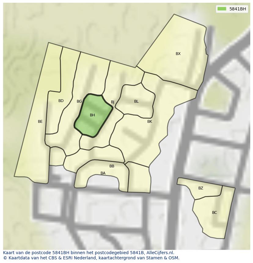Afbeelding van het postcodegebied 5841 BH op de kaart.