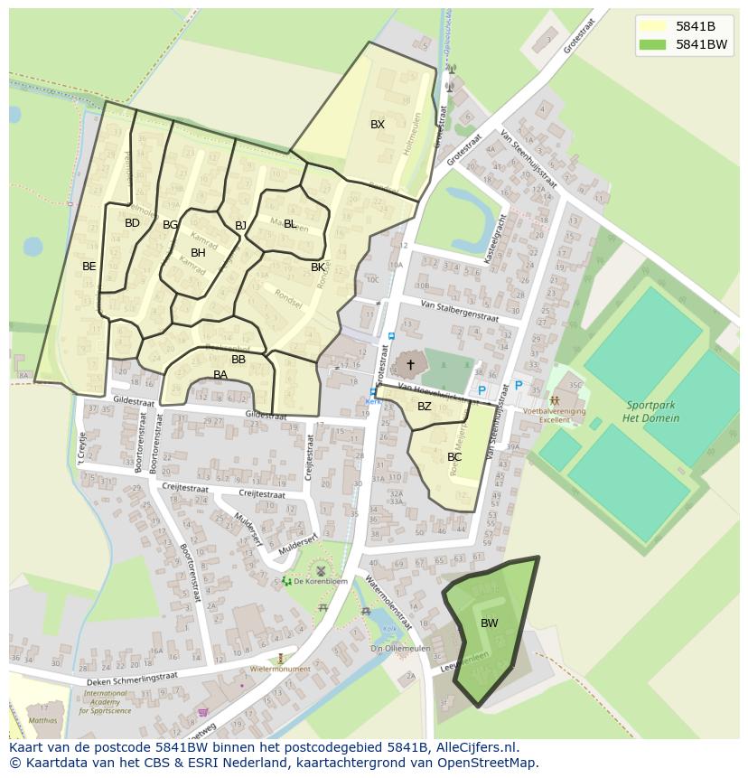 Afbeelding van het postcodegebied 5841 BW op de kaart.