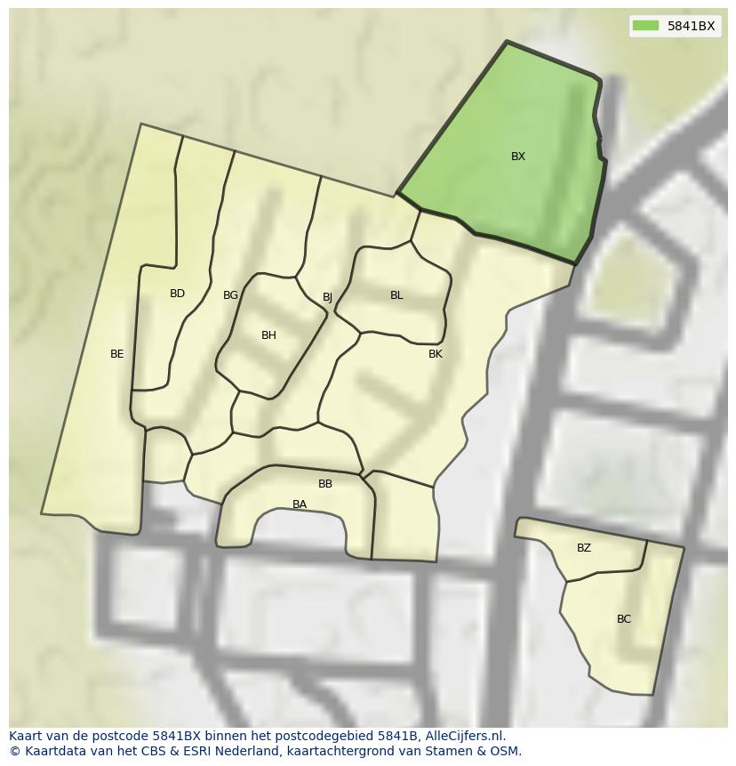 Afbeelding van het postcodegebied 5841 BX op de kaart.