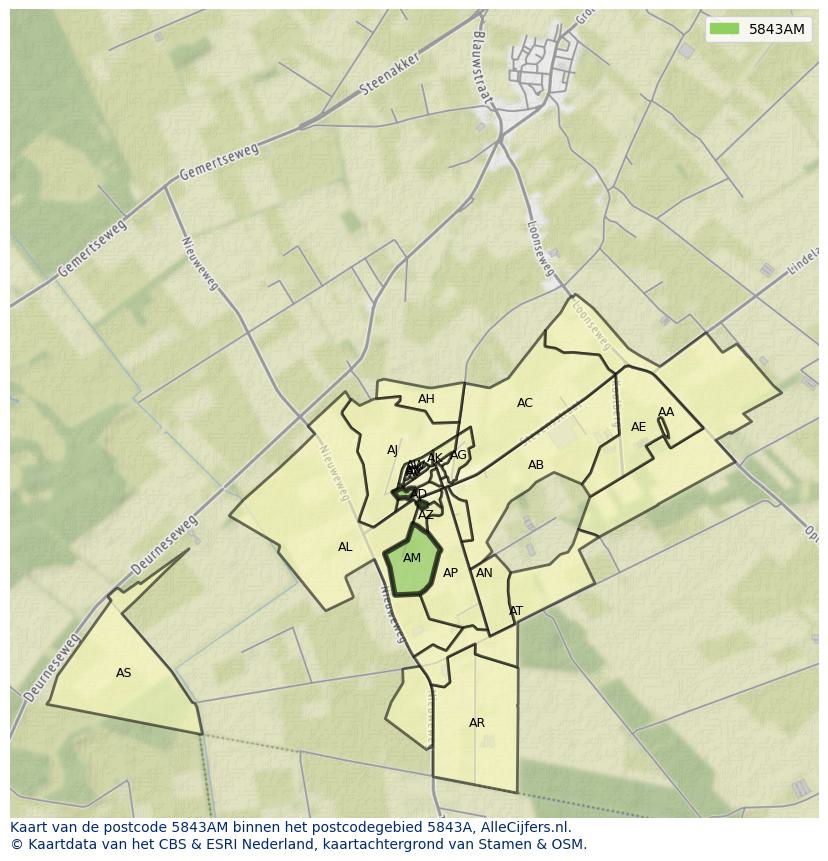 Afbeelding van het postcodegebied 5843 AM op de kaart.