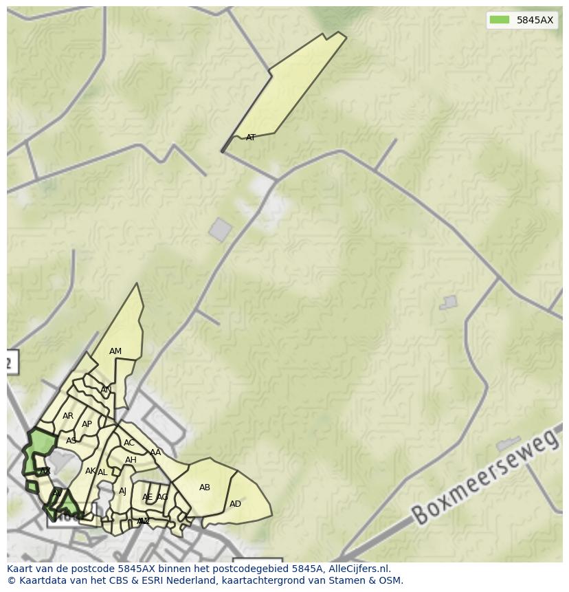 Afbeelding van het postcodegebied 5845 AX op de kaart.
