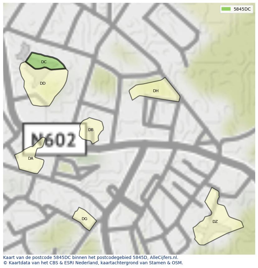 Afbeelding van het postcodegebied 5845 DC op de kaart.