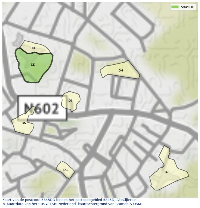 Afbeelding van het postcodegebied 5845 DD op de kaart.