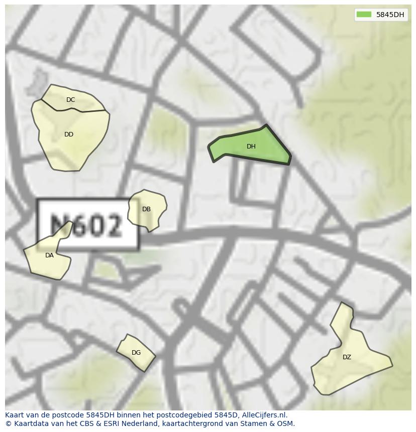 Afbeelding van het postcodegebied 5845 DH op de kaart.