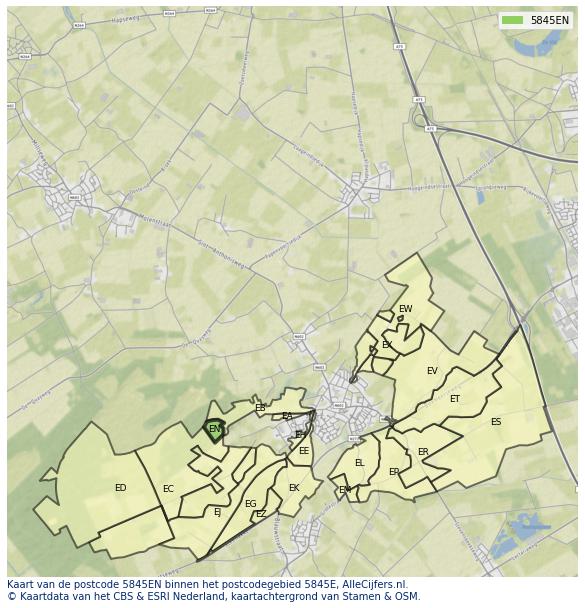 Afbeelding van het postcodegebied 5845 EN op de kaart.