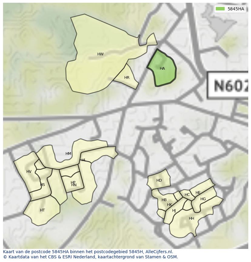 Afbeelding van het postcodegebied 5845 HA op de kaart.